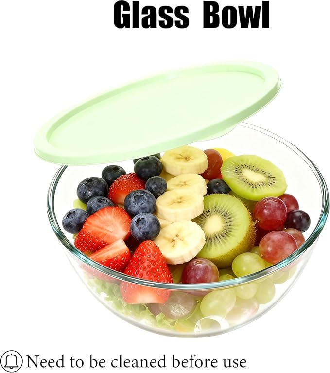 4.7 Qt Extra Large Glass Mixing Bowls, Clear Glass Bowl with Lid, Big Salad Bowl for Salad Fruit Bread Storage