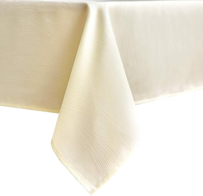 maxmill Jacquard Table Cloth Swirl Design Water Proof Wrinkle Free Heavy Weight Soft Tablecloth Decorative Fabric Table Cover for Outdoor and Indoor Use Square 60 x 60 Inch Ivory