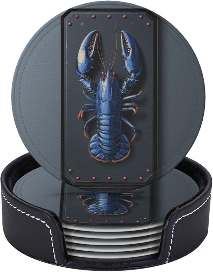 Lobster Printed Leather Coasters for Drinks, Set of 6 Drink Coaster Dining Room Decor Cup Coasters
