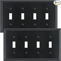 2-Pack Quad Toggle Light Switch Cover Plate, Durable Zinc Alloy Decorative Switch Plate Covers, Black 4 Gang Wall Plate for Toggle Light Switch and Rotary Dimmer Switch