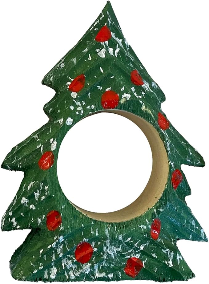 Set of 4 Hand-Carved Wooden Holiday Napkin Rings – Christmas Tree, Santa, Pumpkin, Snowman Design