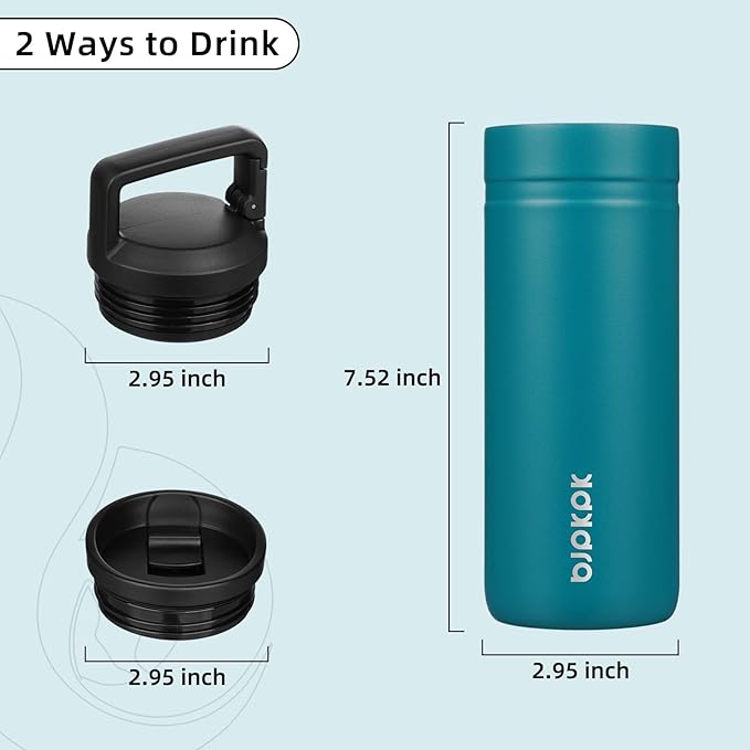 BJPKPK Insulated Water Bottle with 2 Lids,20 oz Double Wall Stainless Steel Vacuum Tumbler Travel Coffee Mug,Wide Mouth Thermal Cup,Lake Blue