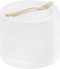 WELLIFE 100PCS White Plastic Dessert Plates and 100PCS Gold Disposable Forks, Premium Hard Dessert Plate 7.5”, Appetizer Plastic Plates for Party and Wedding