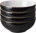 Denby - Elements Black Cereal Bowls Set of 4-28oz Everyday Soup, Dessert Bowls - Contemporary Design With Black Detail - Dishwasher & Microwave Safe Ceramic Stoneware Tableware - Scratch Resistant