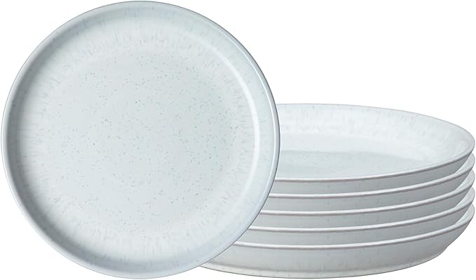Denby - White Speckle Dinner Plates Set of 6 - White Reactive Glaze Patterned - Dishwasher, Microwave Safe Crockery 8.25" - Large Ceramic Stoneware Tableware - Chip & Crack Resistant