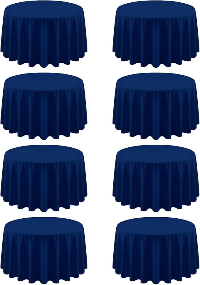 8 Pack Round Tablecloth 90 Inch Navy Blue Tablecloth for Round Tables, Washable Polyester Table Cloth Stain and Wrinkle Resistant Decorative Table Cover for Wedding Party Dining Banquet