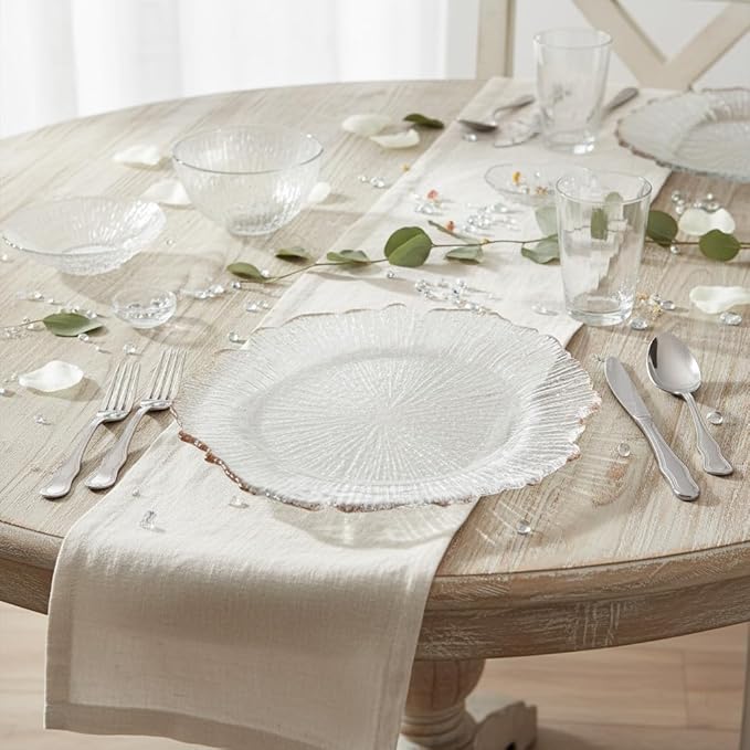 LOYALHEARTDY 25 Pack 13 Inch Charger Plates, Clear Plastic Reef Rim Charger Plates with Rose Gold Rim, Round Decorative Underplates for Wedding, Party, Dinner Table