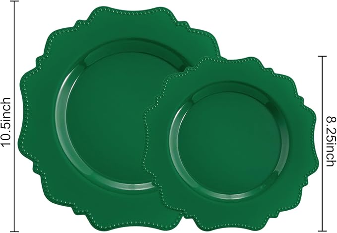 COLOSUS Disposable Party Plastic Plates 60Pcs, Green plastic Party Plates, Heavy Duty 30 Dinner plate 10.5” and 30 Salad/Dessert Plate 8.25” for St. Patrick's Day