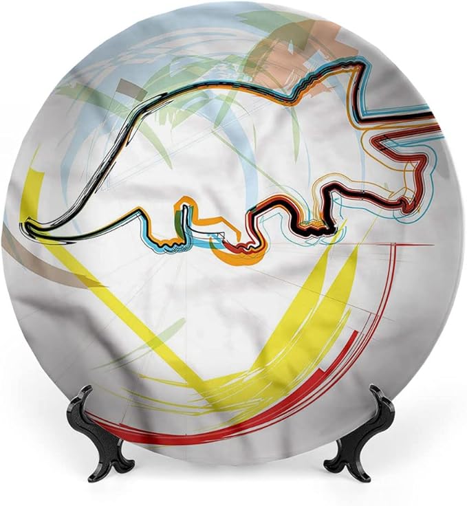 Ceramic Plates, Dinosaur Decorative Ceramic Plates, Triceratops Sketch Lines, 7 Inch, Household Plates Decorative, Multicolor