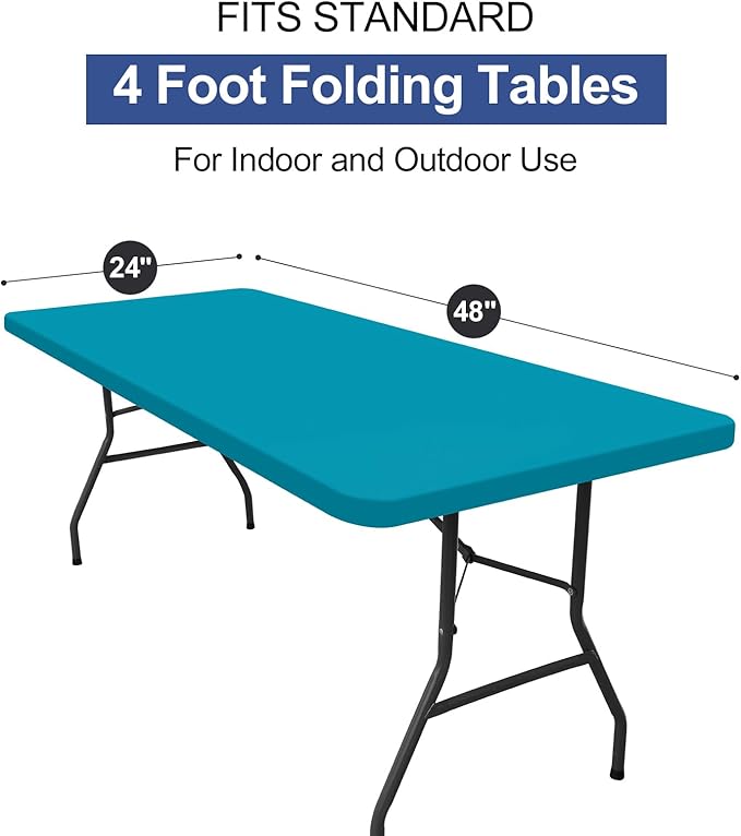 homing 2 Pack Rectangle Table Cloth, Elastic Fitted Fabric Tablecloth Fits for 4 Foot Folding Tables, Washable Table Cover for Picnic, Camping, Indoor & Outdoor (Teal, 24" x 48")