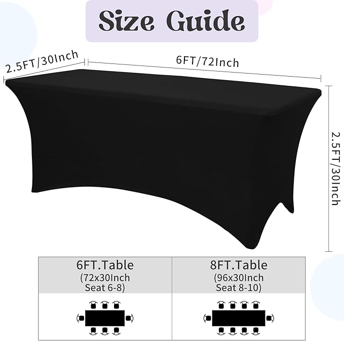 HAISIWLKJ 3 Pack Table Cloth 6ft Black Tablecloths for Rectangle Folding Table Spandex Fitted Stretch Cover Wrinkle Resistant Washable Protector for Party, Wedding, Banquet, Festival