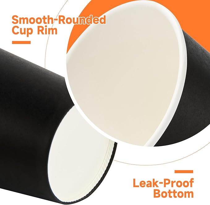 50 Pack 16 oz Disposable Coffee Cups with Lids and Sleeves, Sturdy Paper Cups for Hot/Cold Drinks, Leak-Proof To Go Coffee Cups with Lids for Home, Café, Events, Office, Black