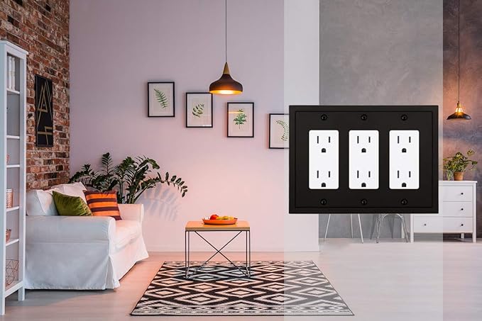 Henne Bery Modern Edge Decorative Wall Plate Switch Plate Outlet Cover, Durable Solid Zinc Alloy (Triple Decorator, Matte Black)