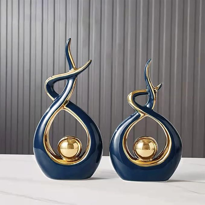 Norrclp Home Decor Modern Abstract Art Ceramic Statue Table Decorations for Dining Room Living Room Office Centerpiece (Blue and Gold, Large)
