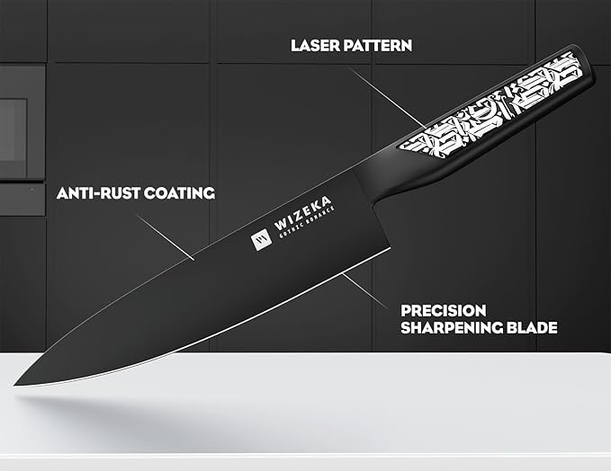 WIZEKA Chef Knife: 8 Inch: Extreme Sharp Kitchen Knife: Full Tang High Carbon Stainless Steel: Chef's knife with Ergonomic Handle with Unique Patterns,Gothic Series