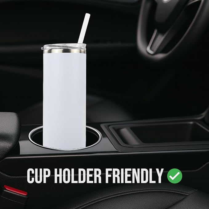 Hogg 20 oz Skinny Case (24 Units) - White, Powder Coated Tumblers for Laser Engraving, Engravable Tumblers Bulk, Stainless Steel Cups Bulk, Insulated Cups with Lids and Straws