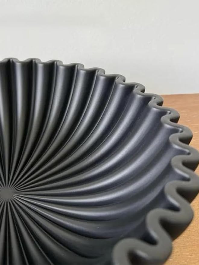 Large Decorative Bowl - 7.9in x 2.6in - White Decorative Bowls for Home Decor - Ruffle Decor - Fluted Bowl - Scalloped Bowl-Stylish Key for Entry Table(Black)