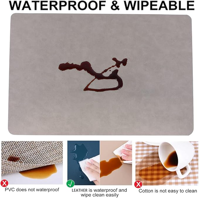 Placemats for Dining Table Set of 6,Faux Leather Eco-Friendly Wipeable Place Mats,Waterproof&Oilproof Table Mats,Washable,Heat-Resistant,Non-Slip for Kitchen Table(Grey,6)