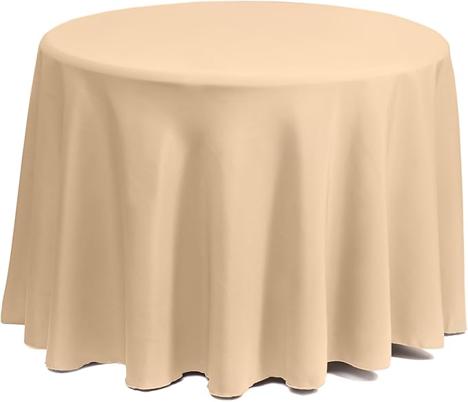 Gee Di Moda Round Tablecloth - 90 Inch Beige Round Table Cloth for 30 to 60 Inch Round Tables - Heavy Duty Washable Fabric - for Buffet Table, Holiday Party, Dinner, Wedding & Baby Shower