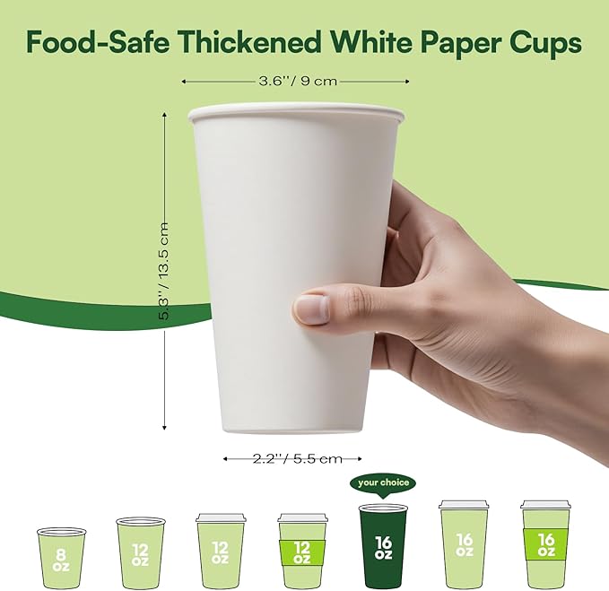 White Paper Cups 16 oz Disposable Coffee Cups, 500 Pack BPA Free Leak Proof Hot Cups,300GSM Thickened Disposable Cups,Unbleached Hot Cold Drink Cups for Everyday Home Office Coffee Bar Party Supplies