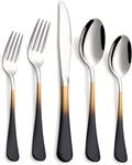 20-Piece Black Gold and Silverware Set, 18/0 Stainless Steel Colorful Handle Flatware Set,Service for 4,Modern Cutlery Set Includes Dinner Knives Forks Spoons,Mirror Polished,Dishwasher Safe
