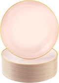 100 PCS Pink Gold Plastic Plates, 10 inch Pink Disposable Plates for Party, Plastic Dinner Plates for Party, Graduation, Wedding