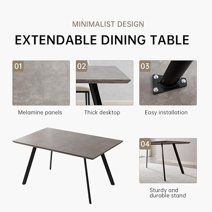 ZckyCine 46.5" Modern 5-Piece Kitchen Table Set Rectangular Wood Dining Table with 4 Upholstered Leather Chairs