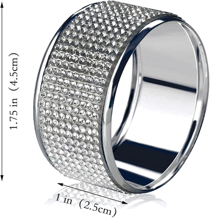 Silver Diamond Napkin Rings Set, Rhinestone Napkin Holder for Dining, Table Decorations,Wedding,Bling Cloth Holder Full of Crushed Diamond,Party of Table Setting Home Decor（24）