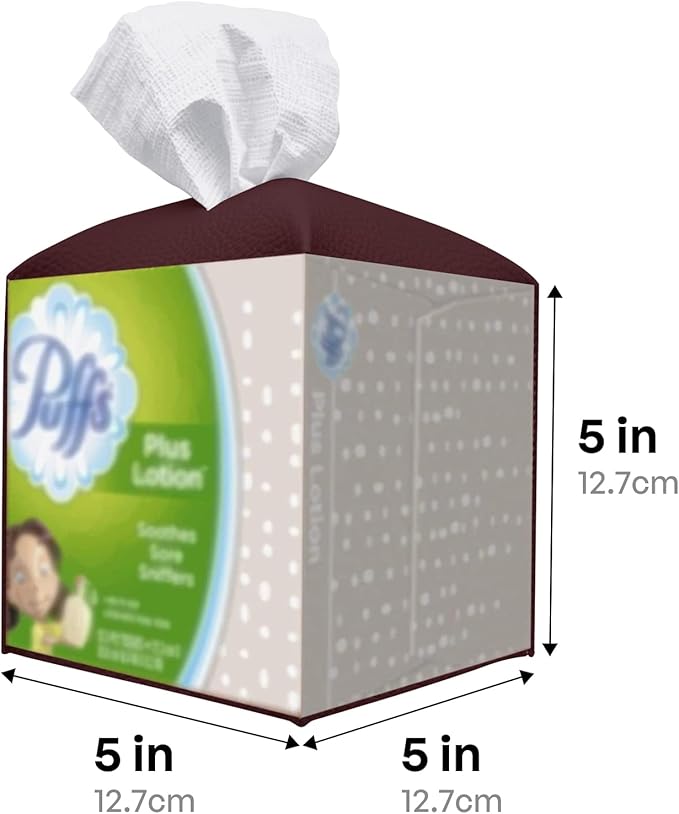 Carrotez Tissue Box Cover, [Refined] Modern PU Leather Square Tissue Box Holder - Decorative Holder/Organizer for Bathroom Vanity Countertop, Night Stands, Office Desk & Car 5"X5"X5" - Wine