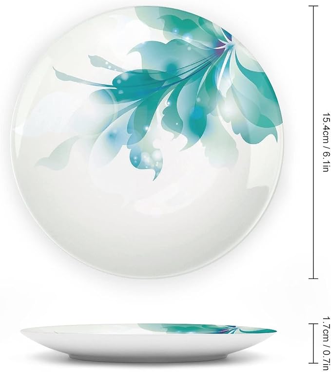 Ceramic Plates, Abstract Decor Decorative Ceramic Plates, Big Single Beautiful Blue Ombre Flowers, 6 Inch, for Dining, Parties, Wedding, White Light Blue and Blue