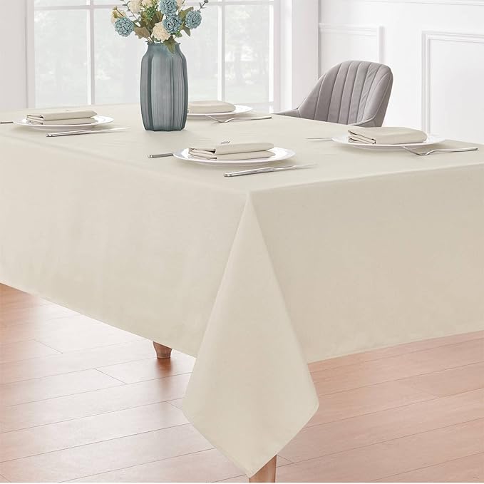 Rectangle 4 Feet Tablecloth 52x70 inch Linen Textured Table Cloth Stain and Wrinkle Resistant Washable Polyester, Decorative Table Cover Waterproof for Dining, Buffet and Camping, Beige