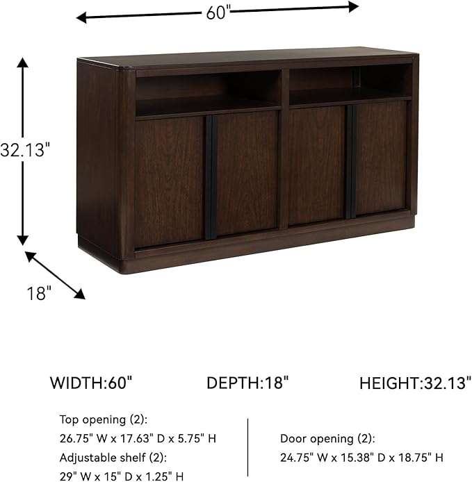 Signature Design by Ashley Kendamor Contemporary Dining Server with Open Cubby and Adjustable Shelves, Dark Brown