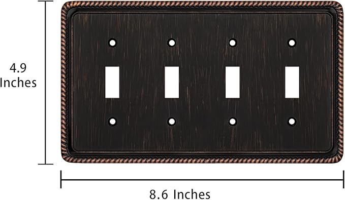 Henne Bery Rope Edge Decorative Wall Plate Switch Plate Outlet Cover (Quad Toggle, Aged Bronze)