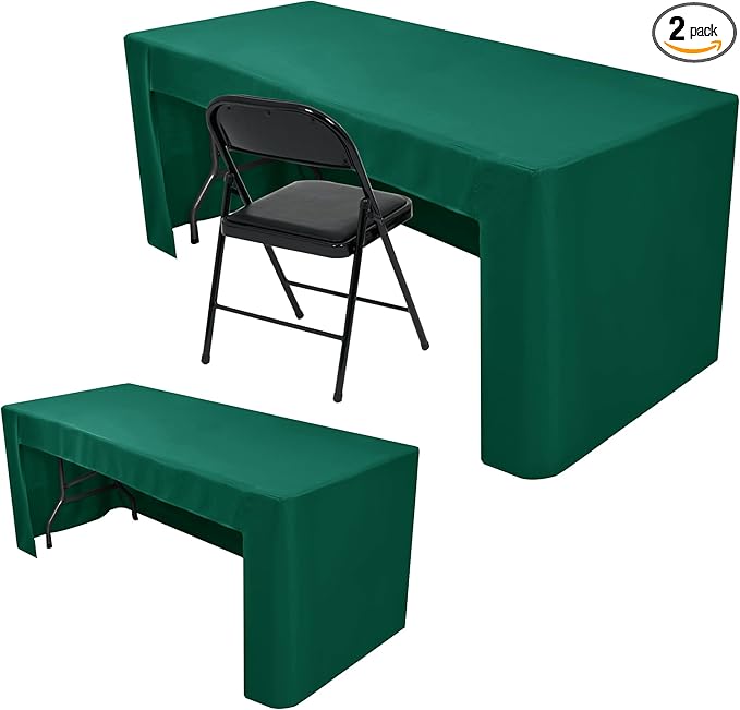 Nasitos 2 Pack Fitted Tablecloth for 4 Foot Tables-Green Open Back Folding Table Cover Washable and Wrinkle Resistant Table Cloth for Weddings, Trade Show, Career Fair, Convention, Events