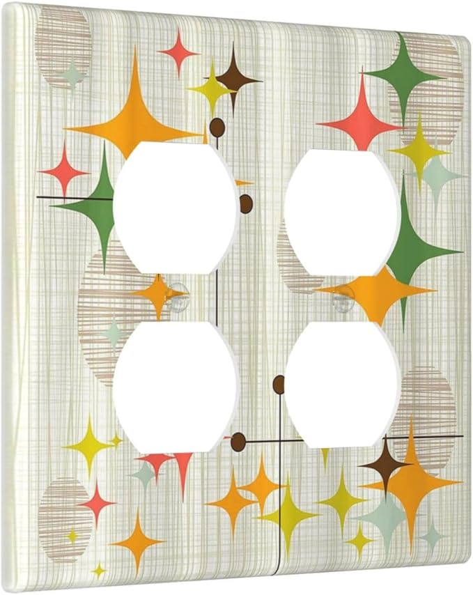 Light Switch Cover Mid Century Modern Retro Stars 2 Gang Decorative SwitchPlates Double Duplex Wall Plates Switch Plates and Outlet Covers for Bathroom Bedroom Decor