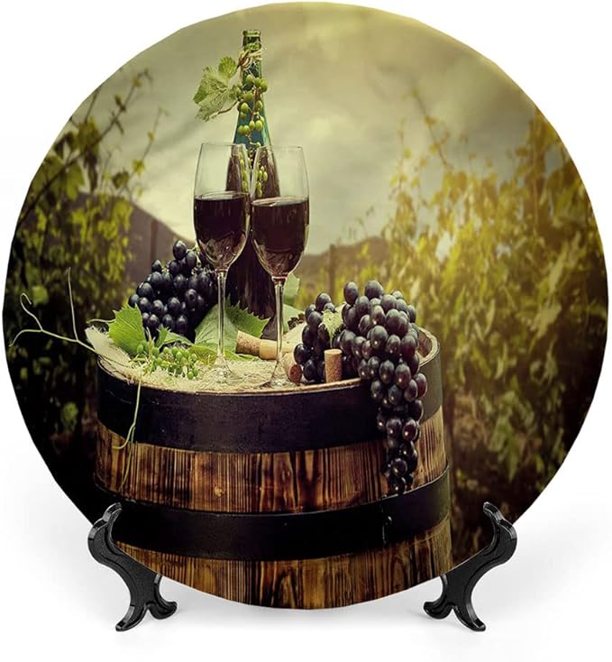 Ceramic Plates, Wine Decorative Ceramic Plates, Scenic Tuscany Vineyard, 6 Inch, Household Plates Decorative, Green Black Brown