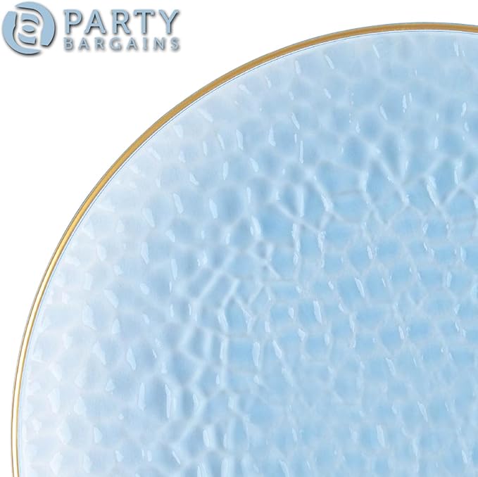 PARTY BARGAINS 13-Inch Charger Plates - 4 Pack, Hammered Blue Gold Rim, Heavy-Duty Disposable Chargers for Elegant Dining - Ideal for Weddings and Formal Events