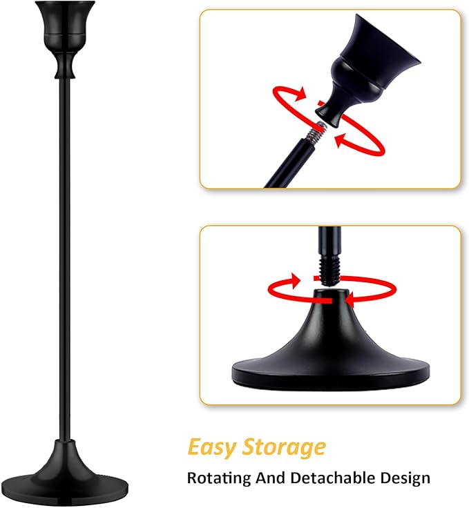 Metal Candle Holders for Candlesticks Taper Candlestick Holders Set Vintage Decorative Centerpiece Candelabra Tall Candle Stands (Matt Black, 2 Sets (6 pcs))