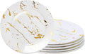 6-Piece Ceramic Plates Set - 8 Inch White Marble-Pattern Appetizer & Dessert Plates with Gold Rim, Microwave and Dishwasher Safe