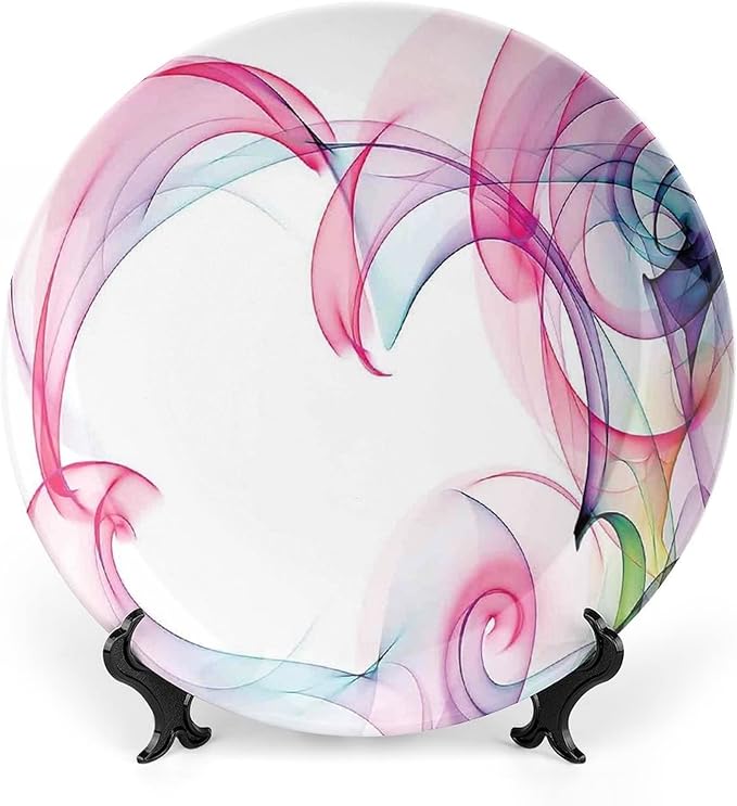 Decorative Plates, Abstract Decor Print Ornament, Colorful Smock Artwork Futuristic Decor, 6 Inch, Kitchen Wall Decor, Multy