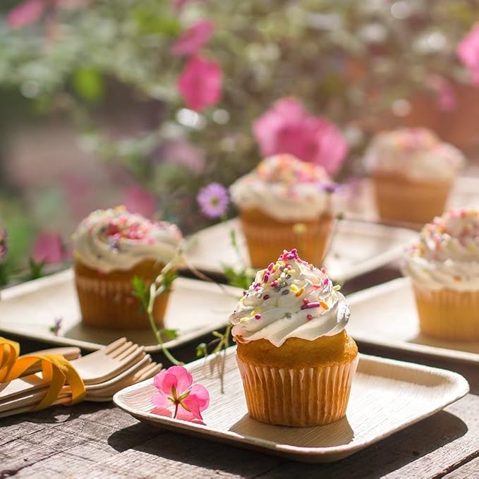 Raj Palm Leaf Plates Bulk [50-Pack] 6" Square Plates(2 CASES - 100 PACK) like Bamboo plates Disposable, Strong, Decorative Compostable Tableware for weddings, Lunch, Dinner, Birthday,Outdoor