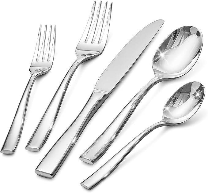 KINGSTONE Silverware Set for 12, 60-Piece Stainless Steel Flatware Set with Forks, Knives, Spoons, Dishwasher Safe Cutlery Set for Home, Wedding, Rust-proof