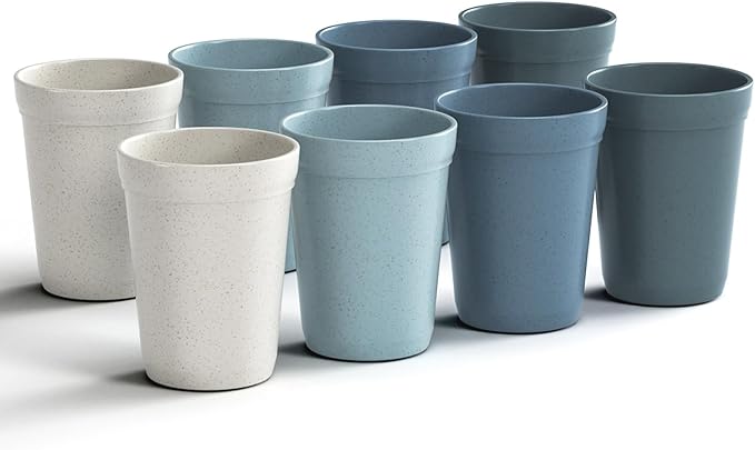 Homestockplus 12 Oz Plastic Cups Reusable, Set of 8 Wheat Straw Drinking Cups, Microwave and Dishwasher Safe Unbreakable Water Cups for Kitchen, Home, Office, and Outdoor Use