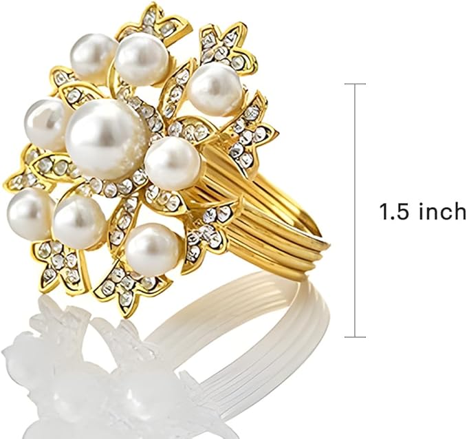 Decozen Set of 16 Gold Napkin Rings with Pearl Design, Festive, Table Decor Setting for Holiday, Wedding, Birthday, Kitchen, Home Decor, Housewarming Gift - Thanksgiving & Christmas Gift Decoration