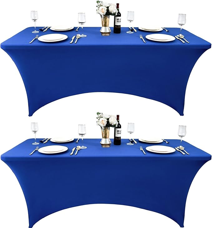 2-Pack 8ft Spandex Table Covers for Rectangle Folding Tables - Washable Elastic Tablecloth - Ultimate Fitted Table Protector for Birthday Parties, Trade Shows, Banquet