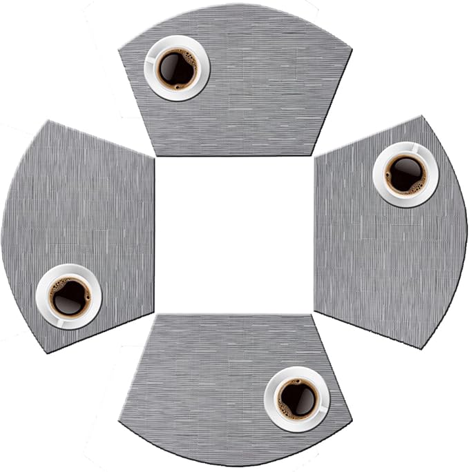 PIGCHCY Wedge Shaped Placemats for Dining Table Cross-Weave Washable Vinyl Placemat Heat Resistant Round Table Mats Set of 4 (Silver Grey)