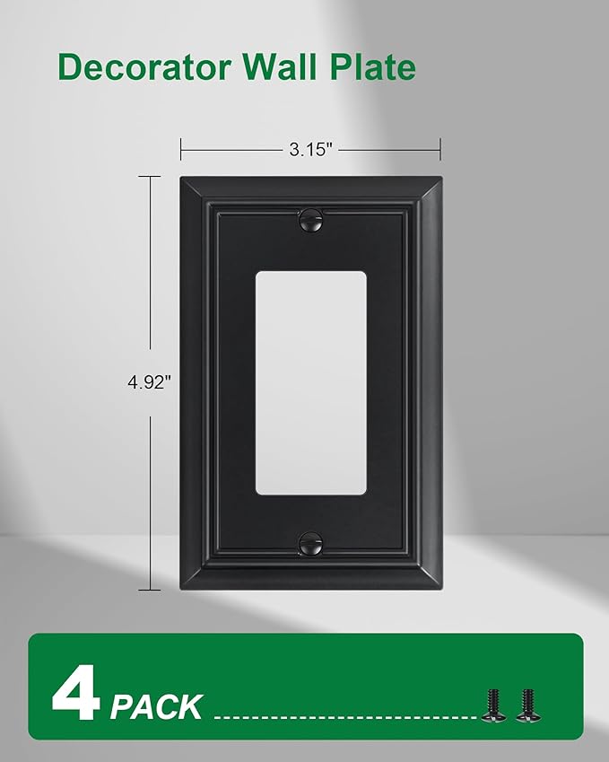 4-Pack Decorator Wall Plate Cover, Black Decorative Switch Plates and Outlet Covers, Durable Natural Bamboo Fiber Wall Plates for Electrical Outlets, Receptacle, GFCI Outlet, Dimmer Switch