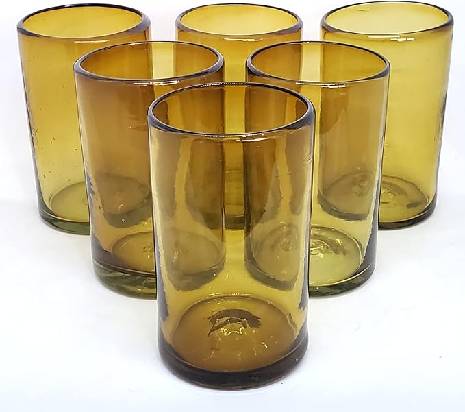 Solid Amber 14 oz Drinking Glasses (set of 6), Recycled Glass, Lead-free, Toxin-Free (14oz Drinking)