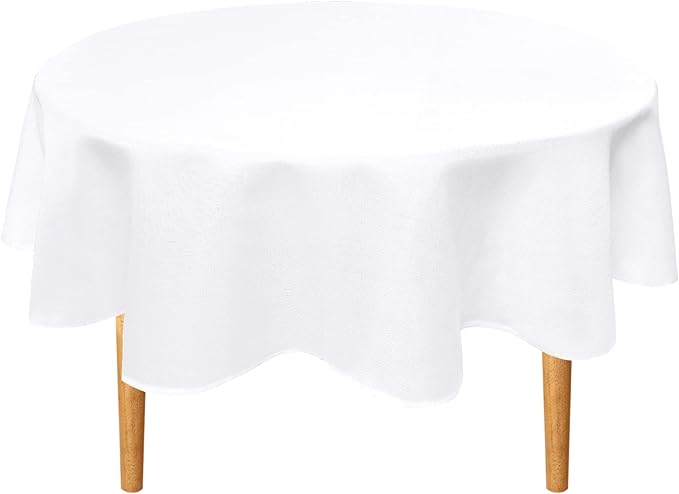 Hiasan Round Linen Table Cover 30 Inch - Wrinkle and Stain Resistant Washable Polyester Fabric Table Cloth for Dining Room Kitchen Party, White