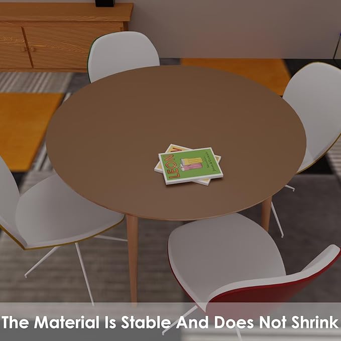 Round Table Pad, 1.8mm Thick, Dia.41 Inch, Leather Table Cover, Dining Table Protector, Mud Color + Champagne Gold